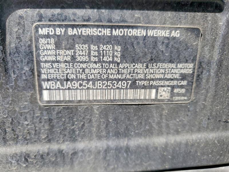 2018 Bmw 530e მანქანა იყიდება აუქციონზე, vin: WBAJA9C54JB253497, აუქციონის ნომერი: 52843346