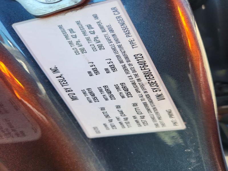 2020 Tesla Model 3 მანქანა იყიდება აუქციონზე, vin: 5YJ3E1EB8LF640123, აუქციონის ნომერი: 53290716