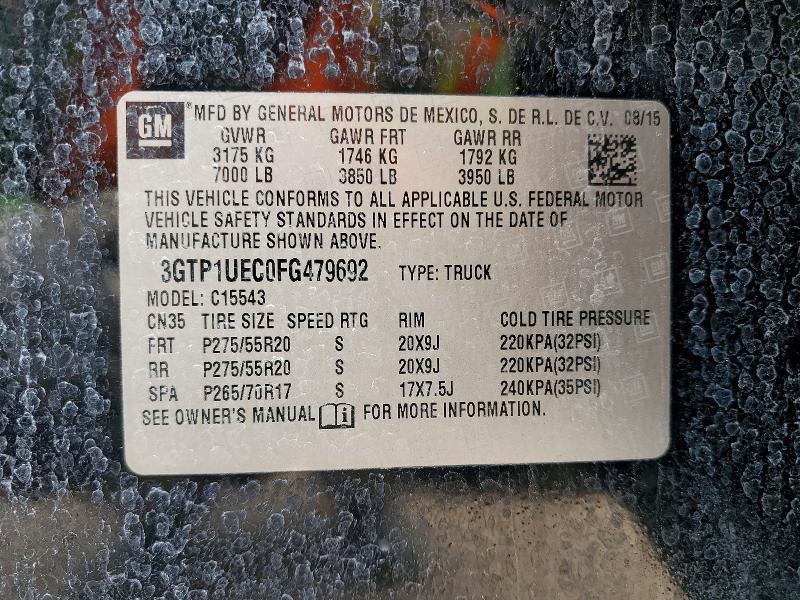 52412506 :رقم المزاد ، 3GTP1UEC0FG479692 vin ، 2015 Gmc Sierra مزاد بيع