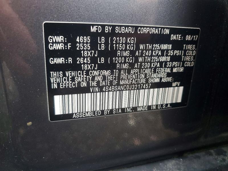 Aukcja sprzedaży 2018 Subaru Outback, vin: 4S4BSANC0J3217457, numer aukcji: 54759406