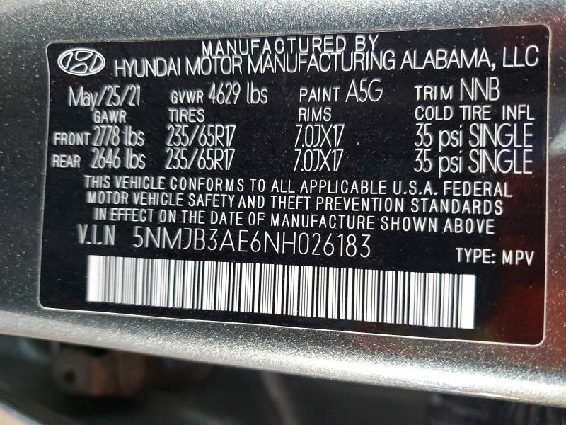 Продаж на аукціоні авто 2022 Hyundai Tucson, vin: 5NMJB3AE6NH026183, номер лоту: 53684616