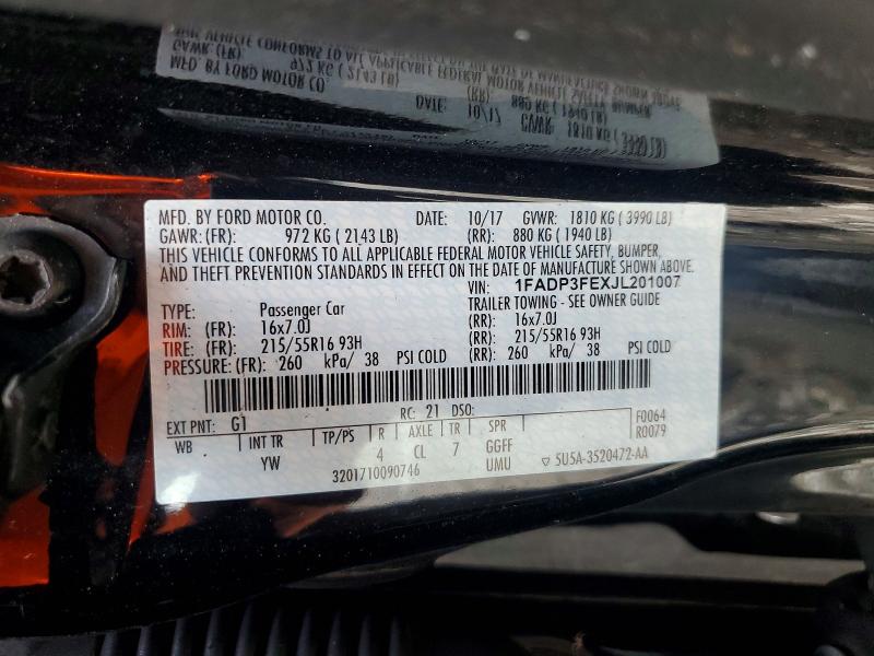 55339116 :رقم المزاد ، 1FADP3FEXJL201007 vin ، 2018 Ford Focus مزاد بيع