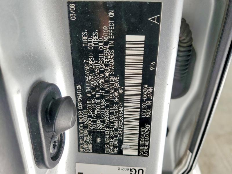 Aukcja sprzedaży 2008 Lexus Gx, vin: JTJBT20X280164674, numer aukcji: 55424336