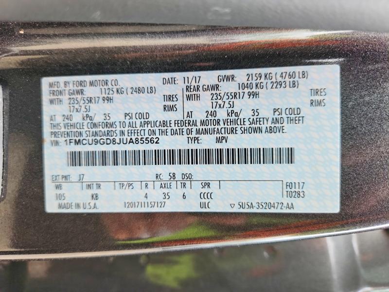 Продажа на аукционе авто 2018 Ford Escape, vin: 1FMCU9GD8JUA85562, номер лота: 54311766