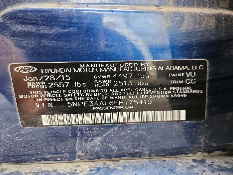 54666956 :رقم المزاد ، 5NPE34AF6FH175419 vin ، 2015 Hyundai Sonata مزاد بيع
