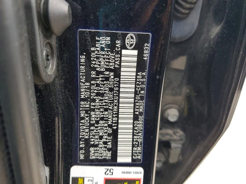 Aukcja sprzedaży 2019 Toyota Camry, vin: 4T1B11HK2KU176170, numer aukcji: 54001186