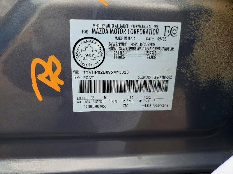 53542726 :رقم المزاد ، 1YVHP82B895M13323 vin ، 2009 Mazda 6 مزاد بيع