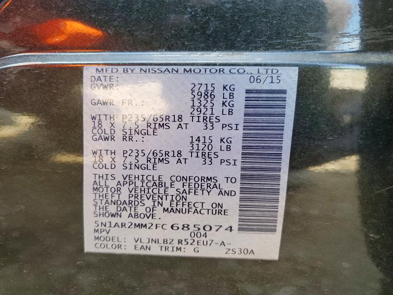 Продаж на аукціоні авто 2015 Nissan Pathfinder, vin: 5N1AR2MM2FC685074, номер лоту: 54110406