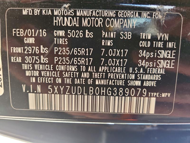 Продаж на аукціоні авто 2017 Hyundai Santa Fe Sport, vin: 5XYZUDLB0HG389079, номер лоту: 52587056