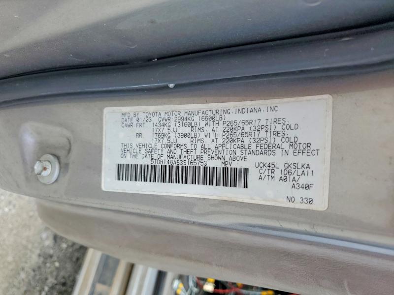 Aukcja sprzedaży 2003 Toyota Sequoia, vin: 5TDBT48A83S165753, numer aukcji: 53552616