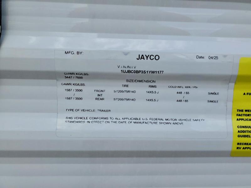 51599266 :رقم المزاد ، 1UJBC0BP3S1YW1177 vin ، 2025 Jay Trailers مزاد بيع