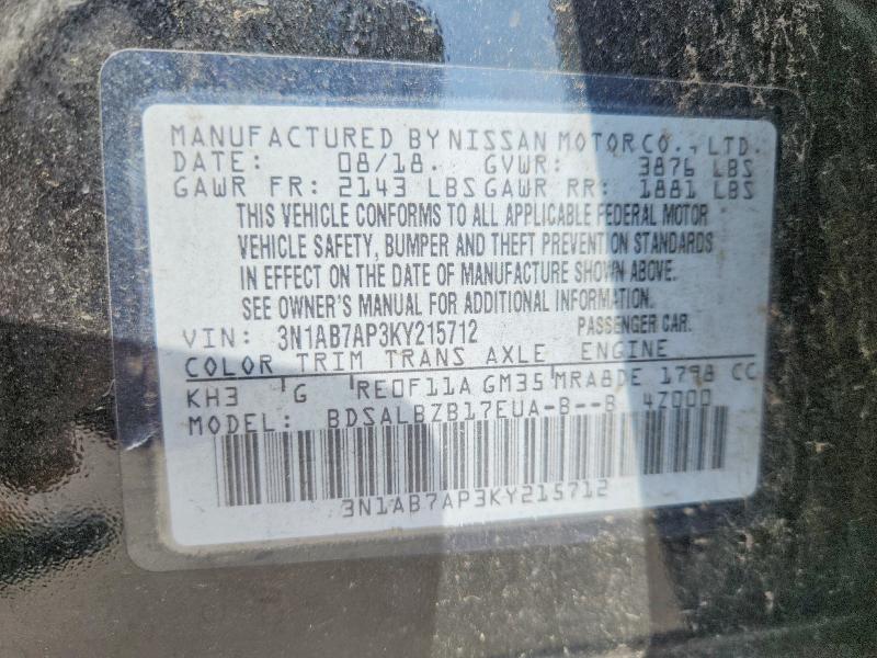 52395816 :رقم المزاد ، 3N1AB7AP3KY215712 vin ، 2019 Nissan Sentra مزاد بيع