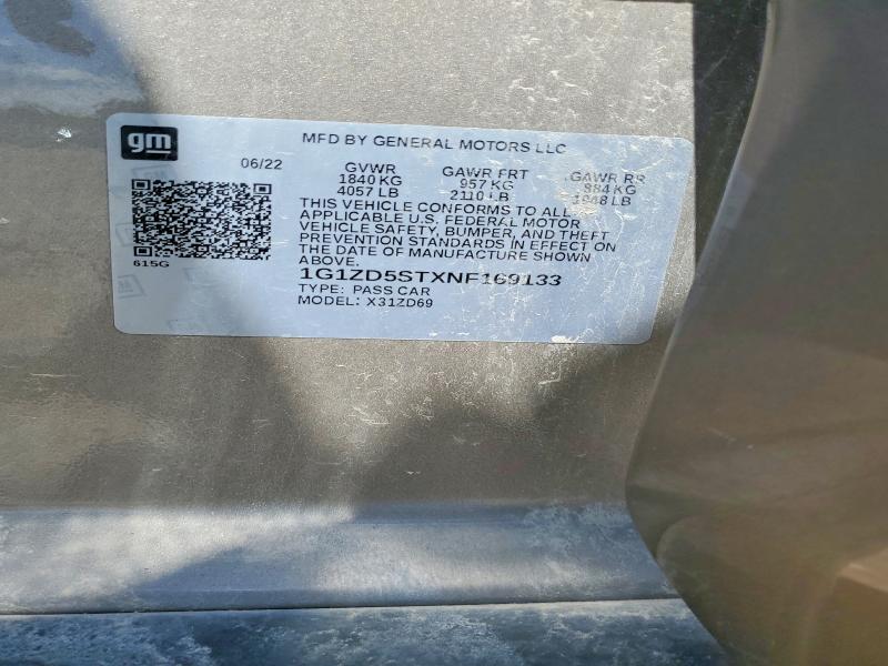 2022 Chevrolet Malibu მანქანა იყიდება აუქციონზე, vin: 1G1ZD5STXNF169133, აუქციონის ნომერი: 52677286