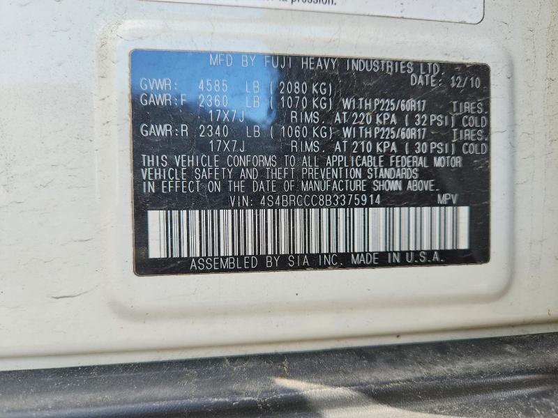 2011 Subaru Outback მანქანა იყიდება აუქციონზე, vin: 4S4BRCCC8B3375914, აუქციონის ნომერი: 53903276