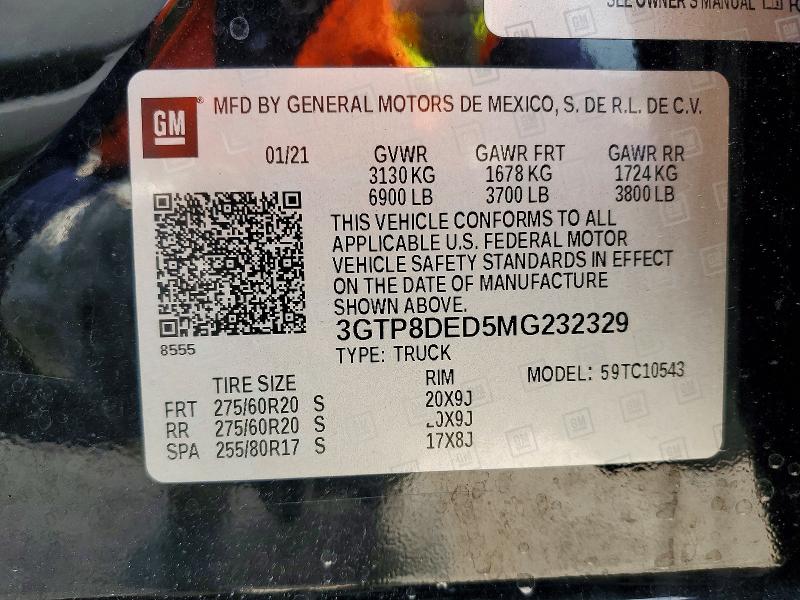 54451156 :رقم المزاد ، 3GTP8DED5MG232329 vin ، 2021 Gmc Sierra مزاد بيع