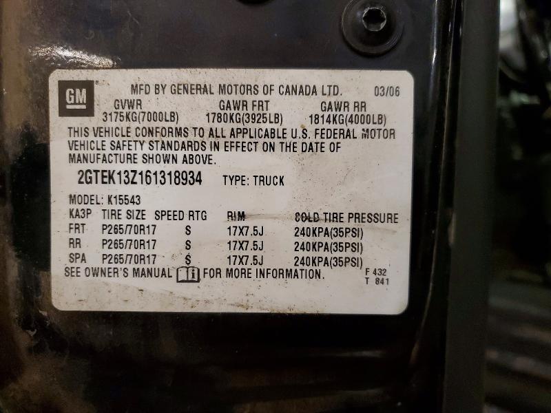 52541416 :رقم المزاد ، 2GTEK13Z161318934 vin ، 2006 Gmc New Sierra مزاد بيع