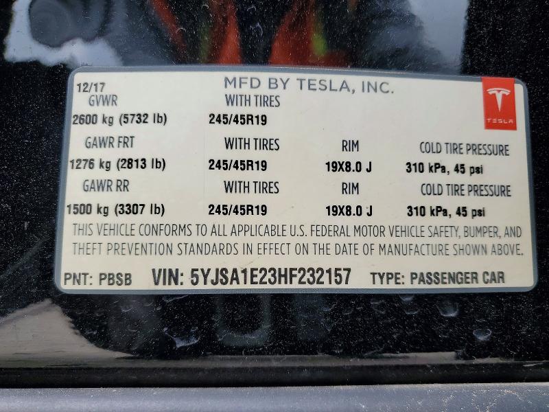 Продаж на аукціоні авто 2017 Tesla Model S, vin: 5YJSA1E23HF232157, номер лоту: 52380936