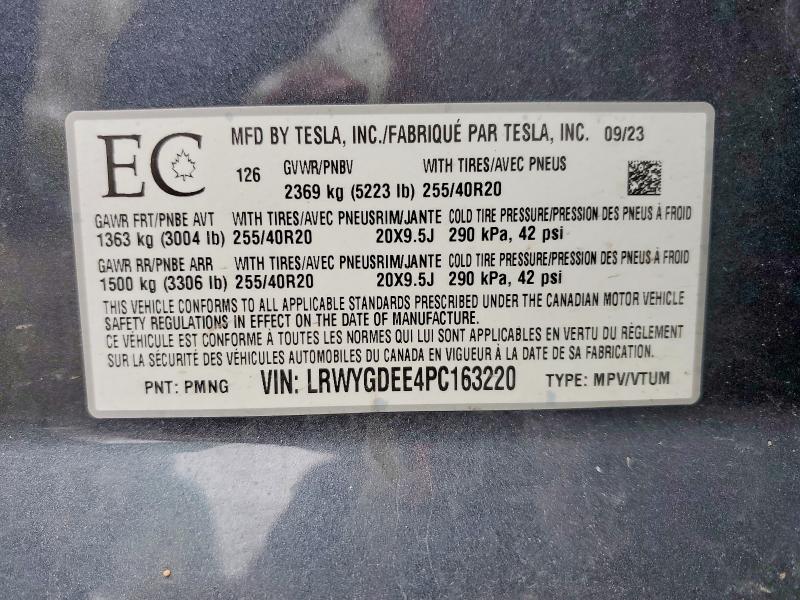 Продажа на аукционе авто 2023 Tesla Model Y, vin: LRWYGDEE4PC163220, номер лота: 53549126