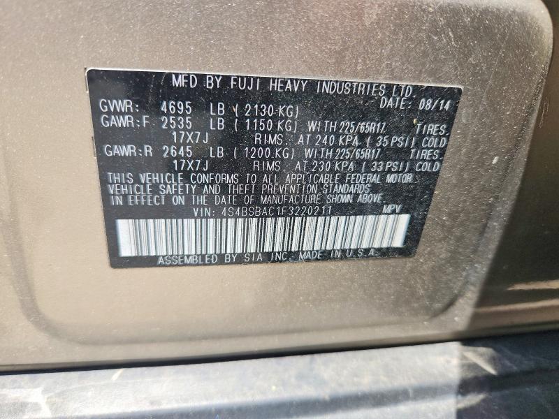 Продаж на аукціоні авто 2015 Subaru Outback, vin: 4S4BSBAC1F3220211, номер лоту: 54943346