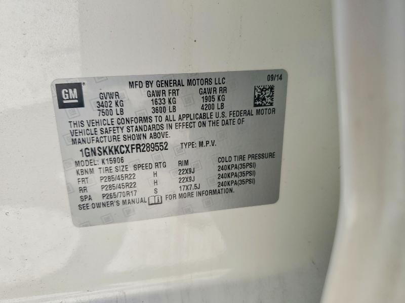 Aukcja sprzedaży 2015 Chevrolet Suburban, vin: 1GNSKKKCXFR289552, numer aukcji: 52163746