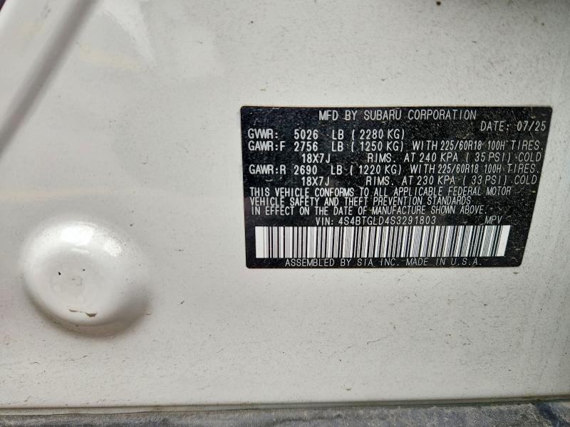 2025 Subaru Outback მანქანა იყიდება აუქციონზე, vin: 4S4BTGLD4S3291803, აუქციონის ნომერი: 53969166