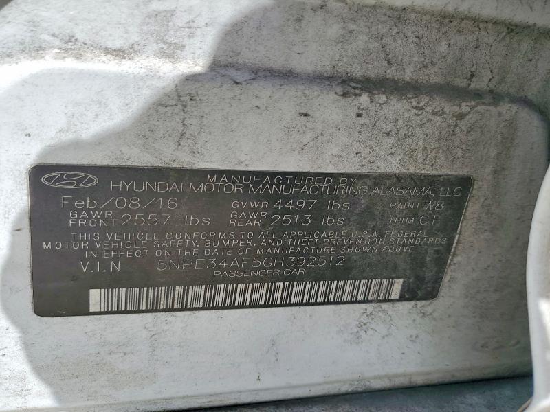 2016 Hyundai Sonata მანქანა იყიდება აუქციონზე, vin: 5NPE34AF5GH392512, აუქციონის ნომერი: 53548346
