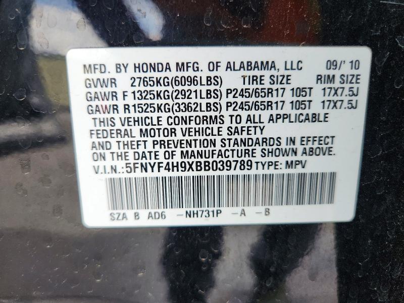 Aukcja sprzedaży 2011 Honda Pilot, vin: 5FNYF4H9XBB039789, numer aukcji: 52343586