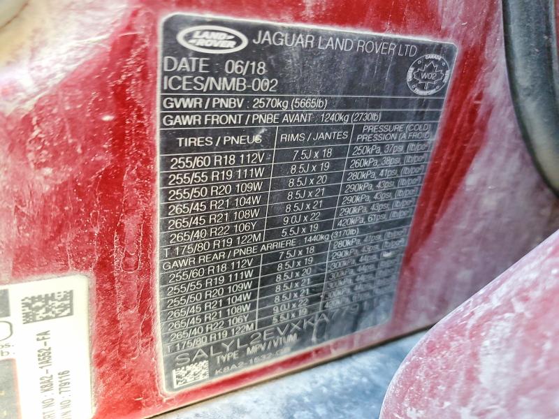 Продаж на аукціоні авто 2019 Land Rover Range Rover Velar, vin: SALYL2EVXKA779116, номер лоту: 55196626