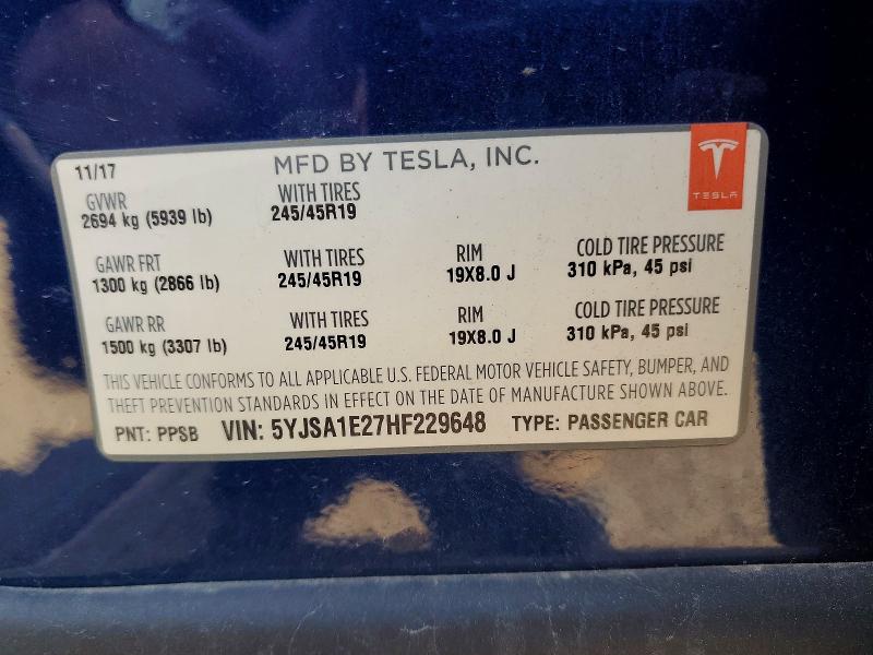 Aukcja sprzedaży 2017 Tesla Model S, vin: 5YJSA1E27HF229648, numer aukcji: 52295646