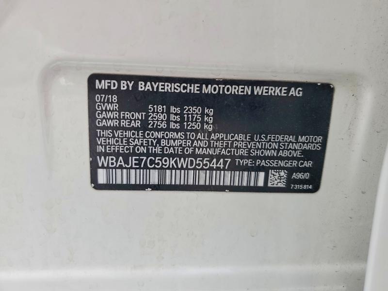 Aukcja sprzedaży 2019 Bmw 540, vin: WBAJE7C59KWD55447, numer aukcji: 54773966