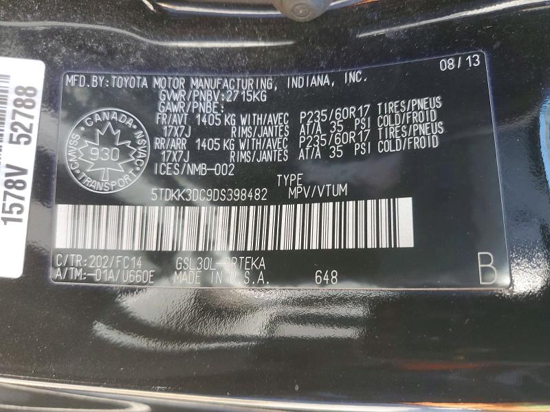 Продажа на аукционе авто 2013 Toyota Sienna, vin: 5TDKK3DC9DS398482, номер лота: 55374356