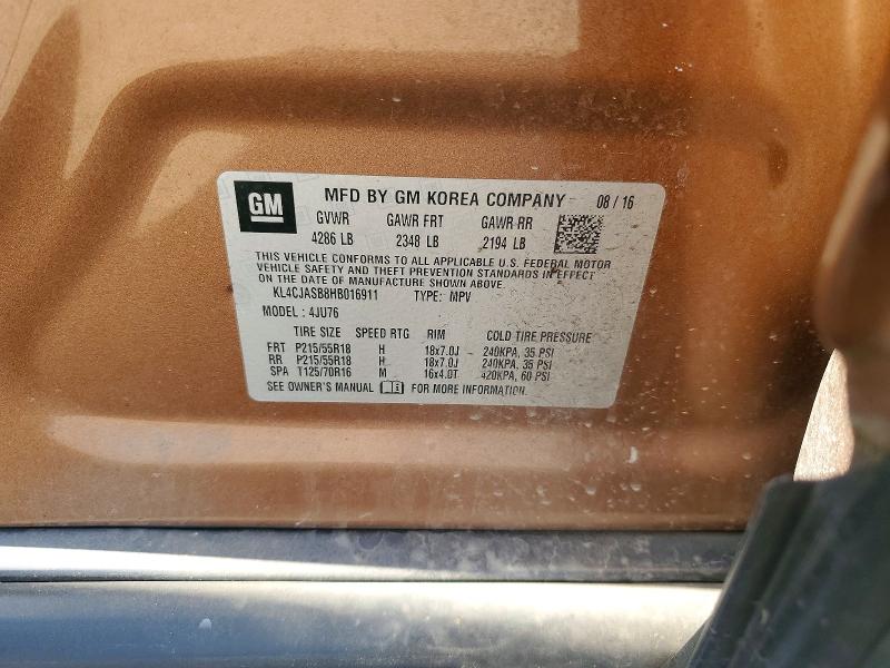 52498986 :رقم المزاد ، KL4CJASB8HB016911 vin ، 2017 Buick Encore مزاد بيع