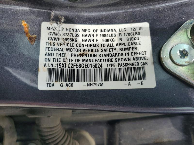 Aukcja sprzedaży 2016 Honda Civic, vin: 19XFC2F58GE015024, numer aukcji: 54638216