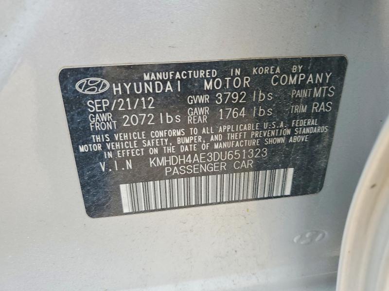 2013 Hyundai Elantra მანქანა იყიდება აუქციონზე, vin: KMHDH4AE3DU651323, აუქციონის ნომერი: 53085246