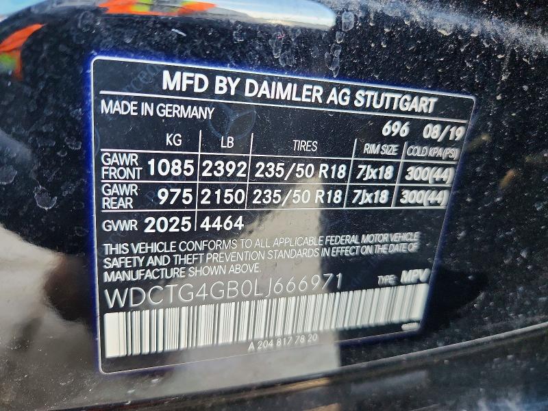 2020 Mercedes-benz Gla მანქანა იყიდება აუქციონზე, vin: WDCTG4GB0LJ666971, აუქციონის ნომერი: 54883316