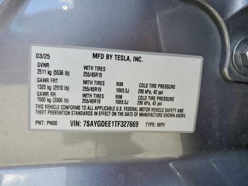 2026 Tesla Model Y მანქანა იყიდება აუქციონზე, vin: 7SAYGDEE1TF327669, აუქციონის ნომერი: 55621046