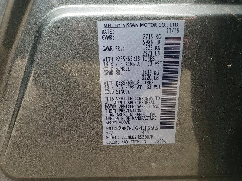 Aukcja sprzedaży 2017 Nissan Pathfinder, vin: 5N1DR2MM7HC643595, numer aukcji: 53741816