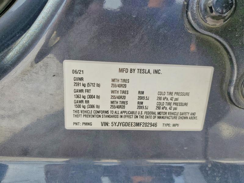 Aukcja sprzedaży 2021 Tesla Model Y, vin: 5YJYGDEE3MF202946, numer aukcji: 52423956