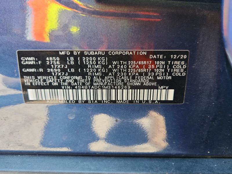 Aukcja sprzedaży 2021 Subaru Outback, vin: 4S4BTADC1M3146269, numer aukcji: 52861276
