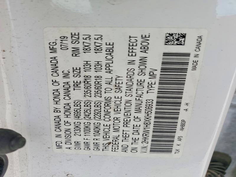 54599846 :رقم المزاد ، 2HKRW1H8XKH506933 vin ، 2019 Honda Cr-v مزاد بيع