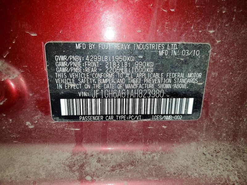 Продаж на аукціоні авто 2010 Subaru Impreza, vin: JF1GH6A61AH823980, номер лоту: 52847016
