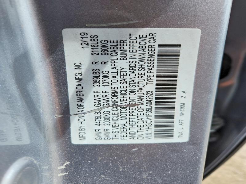 2020 Honda Accord მანქანა იყიდება აუქციონზე, vin: 1HGCV1F35LA042623, აუქციონის ნომერი: 54829546