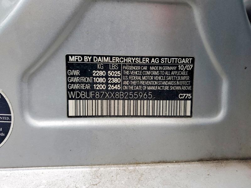 Aukcja sprzedaży 2008 Mercedes-benz E, vin: WDBUF87XX8B255965, numer aukcji: 54783996
