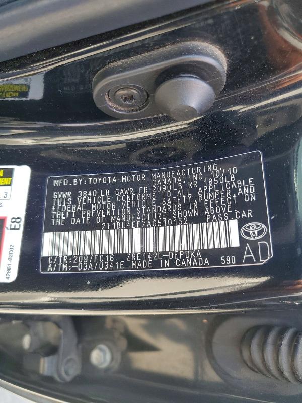 Aukcja sprzedaży 2010 Toyota Corolla, vin: 2T1BU4EE7AC510152, numer aukcji: 54728316