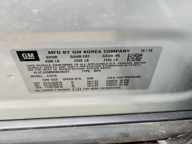 Aukcja sprzedaży 2017 Buick Encore, vin: KL4CJASB9HB038321, numer aukcji: 53653706