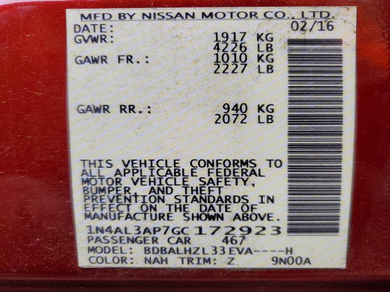 Aukcja sprzedaży 2016 Nissan Altima, vin: 1N4AL3AP7GC172923, numer aukcji: 53084126