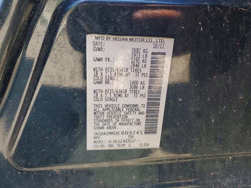 2013 Nissan Pathfinder მანქანა იყიდება აუქციონზე, vin: 5N1AR2MM1DC609245, აუქციონის ნომერი: 55404656
