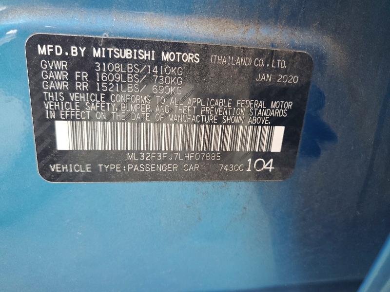 55299476 :رقم المزاد ، ML32F3FJ7LHF07885 vin ، 2020 Mitsubishi Mirage مزاد بيع