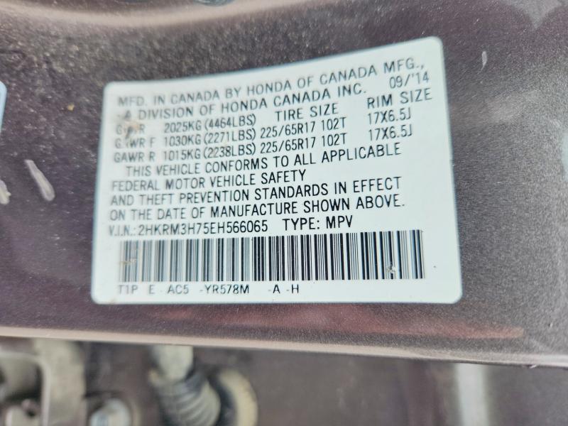 54134886 :رقم المزاد ، 2HKRM3H75EH566065 vin ، 2014 Honda Cr-v مزاد بيع