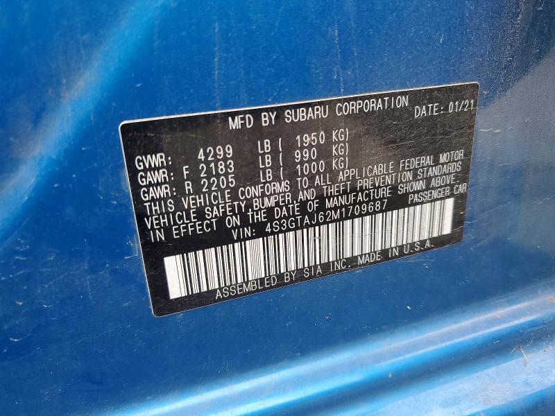Aukcja sprzedaży 2021 Subaru Impreza, vin: 4S3GTAJ62M1709687, numer aukcji: 52397776